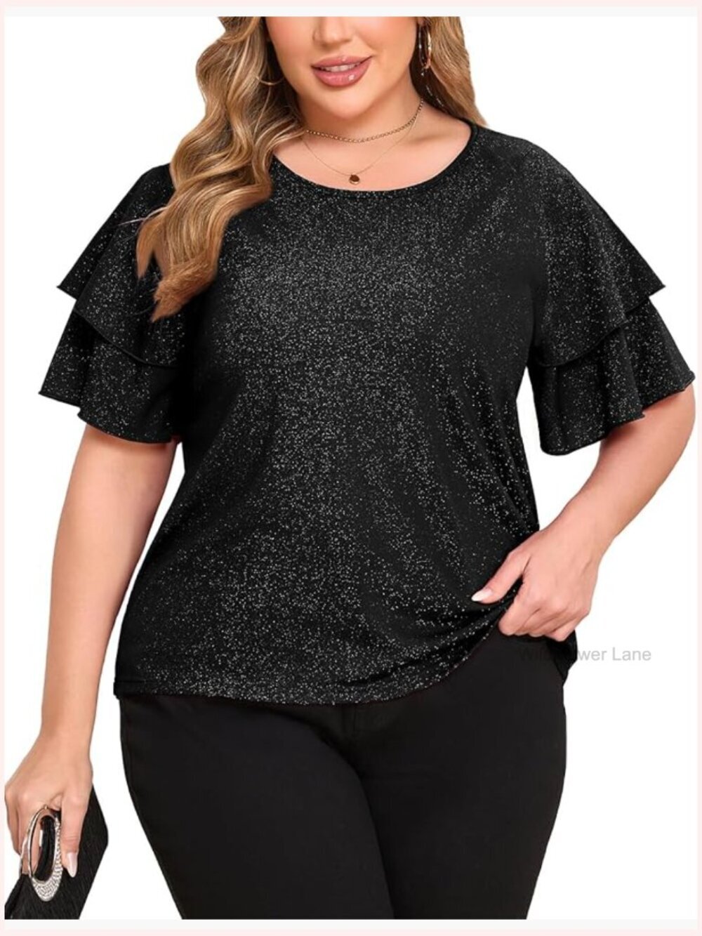 Women's Plus Size Sparkly Top Glitter Ruffle Sleeve Blouse Elegant Party